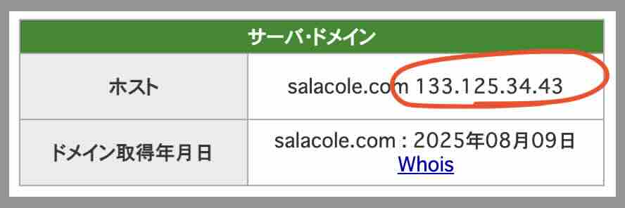 サラコレのIPアドレス